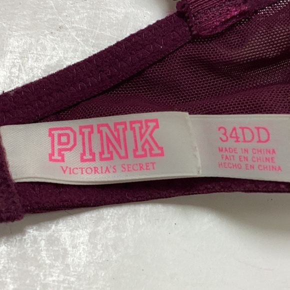 Victoria’s Secret PINK Date Push Up Burgundy Wine Embroidered Lace Bra NWOT - Picture 7 of 11